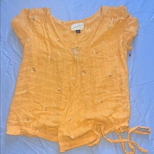 Universal Thread Yellow Blouse with Tie and floral Details